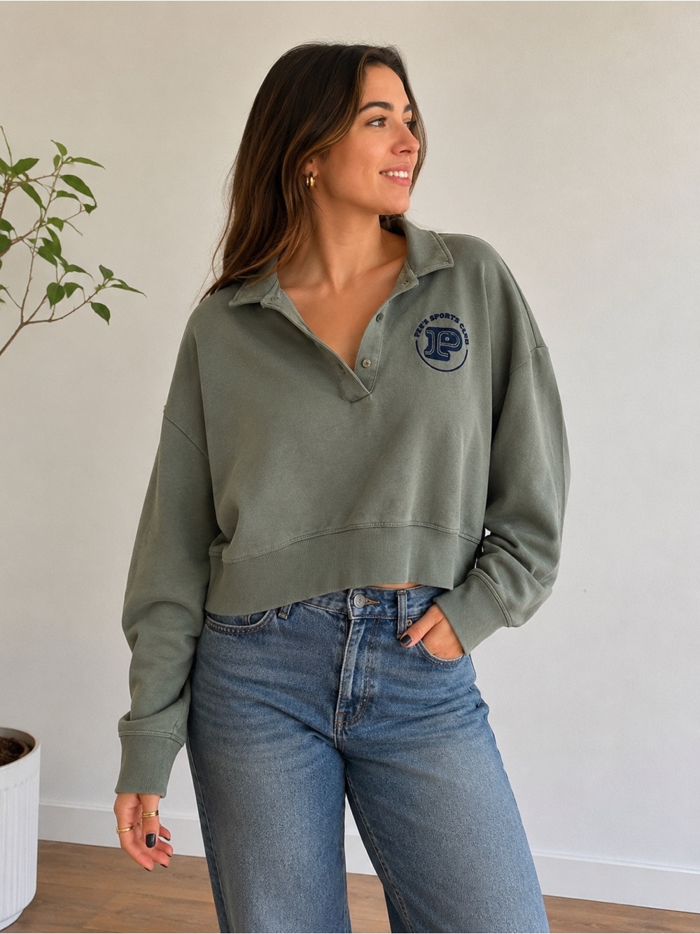 Victoria’s Secret Pink Women's Green Polo Sweatshirt, Size L